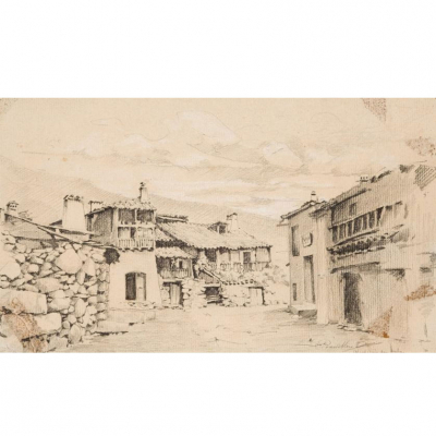 PRADILLA ORTIZ, FRANCISCO (1848 - 1921)   &quot;Alrededores de Ávila&quot;. Dibujo sobre papel.