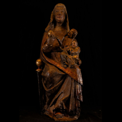 Gran Triple Virgen Tardo Románica transición al Gótico Hispano Flamenco, siglos XIV a principios del XV.