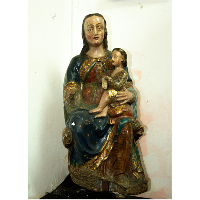Virgen con Niño en piedra tallada y policromada, siglo XV, escuela Gótica Castellana, posiblemente Burgos