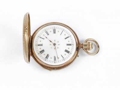 Reloj saboneta suizo, de sonería, POITEVIN, nº 22090, en caja &#039;cazadora&#039; original de oro amarillo 18 K, 48 mm