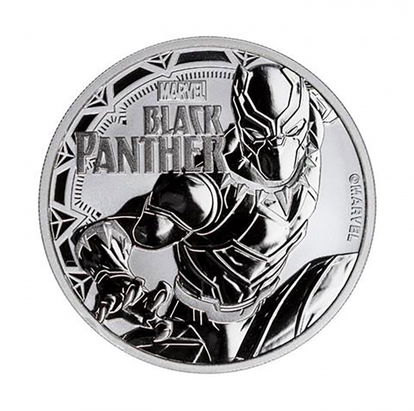 Moneda Tuvalu, 1 dólar de plata, año 2018. Héroes de Marvel, Black Panther.
