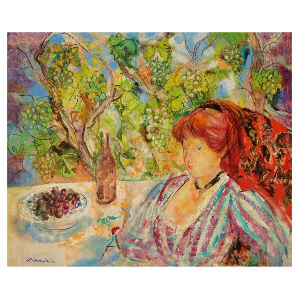 Emili Grau Sala (Barcelona, 1911-1975) Dama en los viñedos. Óleo sobre tela.