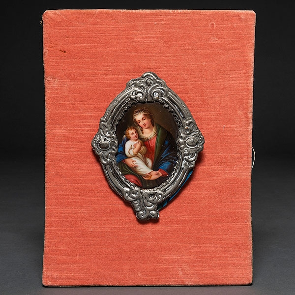 "Virgen con Niño" Placa en porcelana esmaltada del finales del siglo XIX 