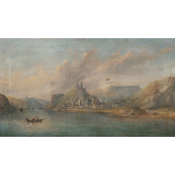 GENARO PERÉZ VILLAAMIL  (El Ferrol, La Coruña 1807 - Madrid 1854) "Personajes en la barca con vista de castillo al fondo"