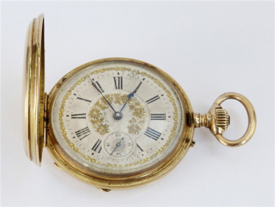 Reloj saboneta suizo de bolsillo, G.A. HUGUENIN &amp; Fils. ( Ponts Martel ), en caja de origen, 52 mm, en oro rosa
