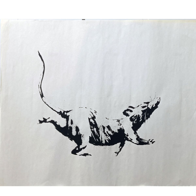 Banksy (Reino Unido, 1974). Título: Clock Rat-Gross Domestic Product (2019). 