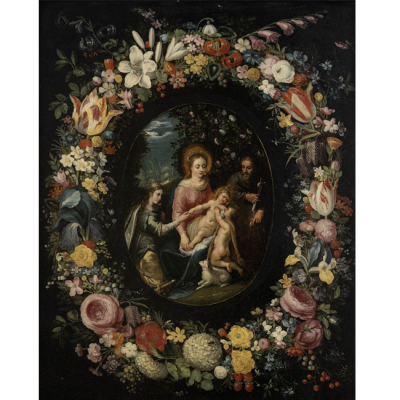 &quot;Sagrada familia con San Juanito y Santa Catalina&quot;.  JAN BRUEGHEL EL JOVEN (1601-1678) y HENDRICK VAN BALEN (1571-1632).  