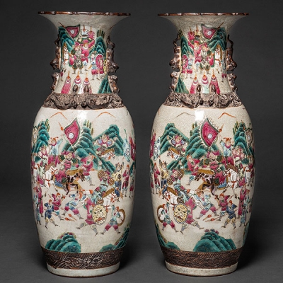 Pareja de jarrones en porcelana china nanking. Trabajo Chino, Siglo XIX-XX