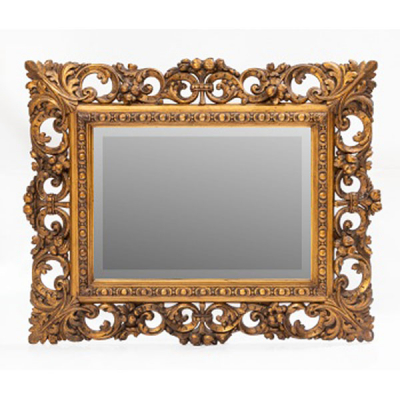 Espejo con marco en madera tallada y dorada con decoración geométrica, vegetal y rocallas. Luna biselada. Estilo Luis XVI.  Época: Pp. S. XX