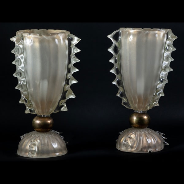 Pareja de lámparas de mesa de vidrio de Murano