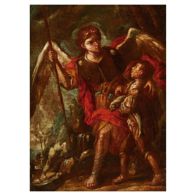 Círculo de Juan de Valdés Leal (Sevilla, 1622-1690) Tobías y el Arcángel Rafael. Óleo sobre tela.