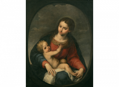 ESCUELA ANDALUZA, SIGLO XVII Virgen con Niño inserta en un óvalo fingido