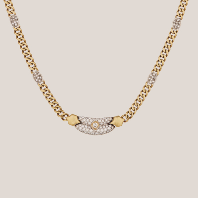 Gargantilla de cadena barbada en oro bicolor con centro y &oacute;valos de diamantes tallas brillante y 8/8.