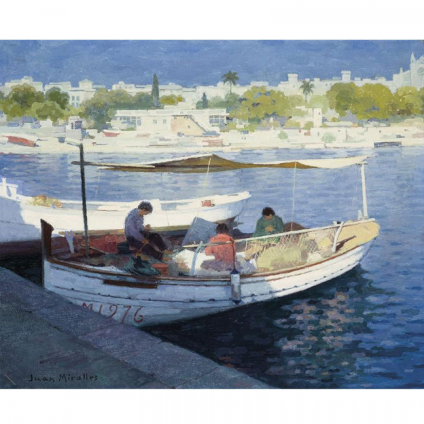 Juan Miralles. &quot;Puerto de Mallorca&quot;. Óleo sobre lienzo. Firmado