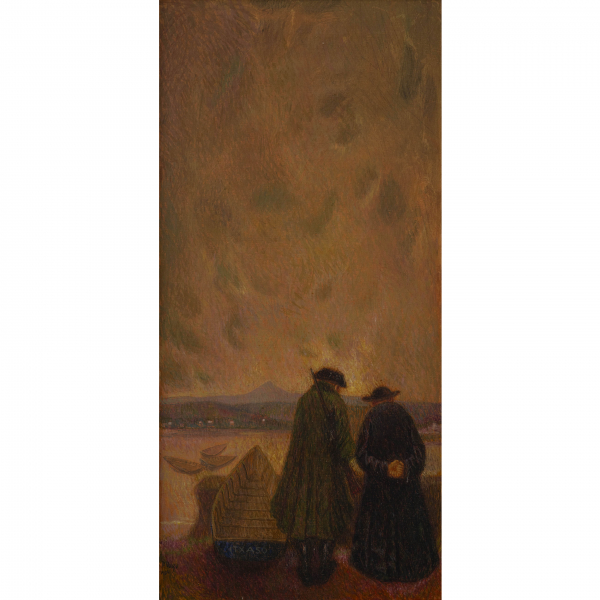 "La confidencia".  ENRIQUE ALBIZU (1926-2014).   Técnica: Óleo/Lienzo. 