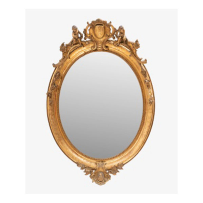 Espejo oval en madera y estuco dorado Estilo Luis XVI. Época Napoleón III. Francia. S. XIX