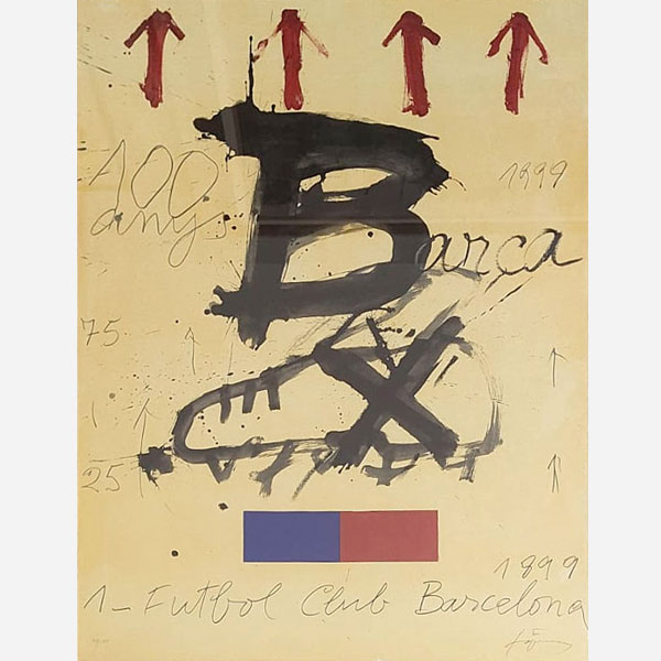 Antoni Tàpies Puig (Barcelona, 1923-2012) . "Futbol Club Barcelona", 1899-1999. Llitografía sobre papel Archés 88 firmada  
