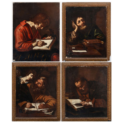 Muy importante "Serie de los 4 Ap&oacute;stoles", a la manera de Miquel March (Val&egrave;ncia, 1633-1670), Escuela Valenciana del siglo XVII. 