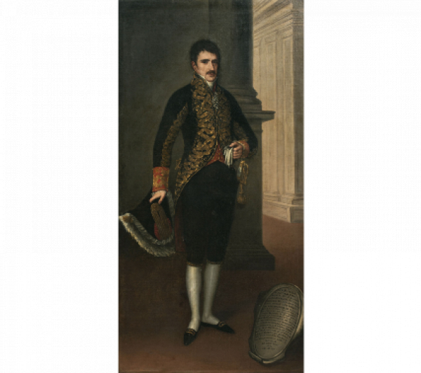 JOSÉ GUTIÉRREZ DE LA VEGA. Pareja de retratos de D. Antonio María Arias de Saavedra, VI Marqués de Moscoso y su mujer Dña. María de los Dolores Araoz y Arredondo.  