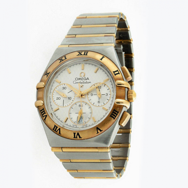Reloj cronógrafo cab. suizo, OMEGA Constellation. Caja, 38 mm, y brazalete de acero y oro 