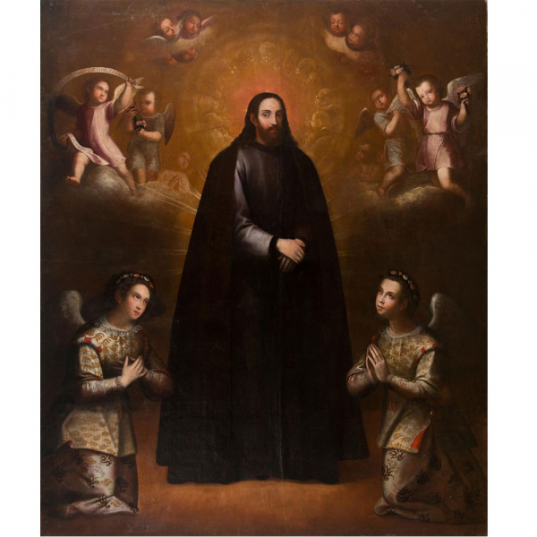 Atribuido a Baltasar Vargas de Figueroa. Cristo con hábitos de Jesuita, Escuela Colonial Colombiana.  S. XVII