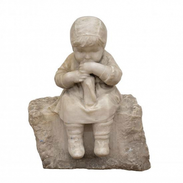 FELIX PARDO DE TAVERA Y GORRICHO (1859 - 1932) "Niña con muñeca". Escultura en mármol blanco. Firmada en zona inferior derecha. Pieza única.