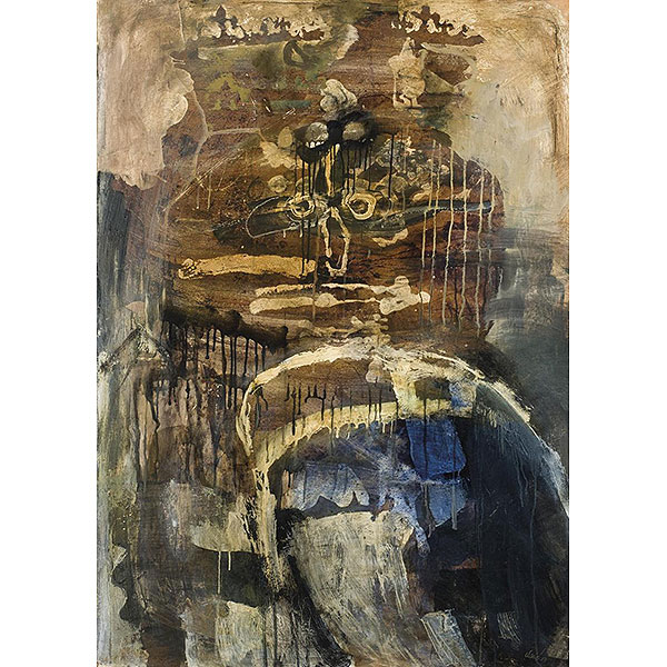 Antoni Clavé.   "Guerrier au bouclier (1959)". Óleo sobre papel marouflé adherido a lienzo. Firmado 