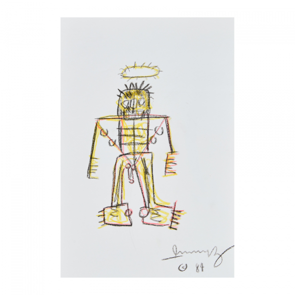 Jean-Michel Basquiat «Autorretrato con corona de espinas».  Dibujo. Firmado y fechado en 1984.