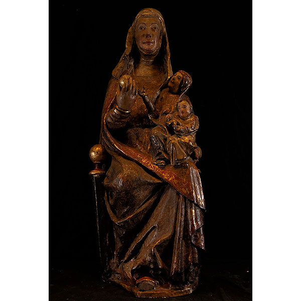 Gran Triple Virgen Tardo Románica transición al Gótico Hispano Flamenco, siglos XIV a principios del XV.