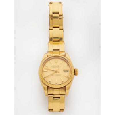 Reloj de señora marca Rolex en oro amarillo con caja y pulsera Oyster Perpetual Date Just.