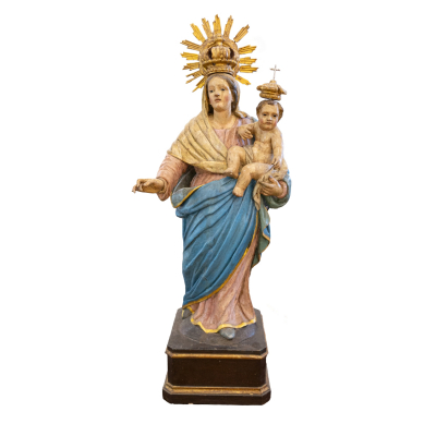 Escuela andaluza, fles. del s.XVIII.  Virgen con el Ni&ntilde;o.  Escultura en madera tallada y policromada. 