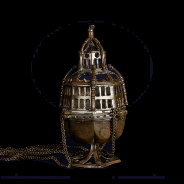 Excepcional Sahunador Medieval Gótico Alemán, siglos XIV a inicios del siglo XV, en bronce macizo.