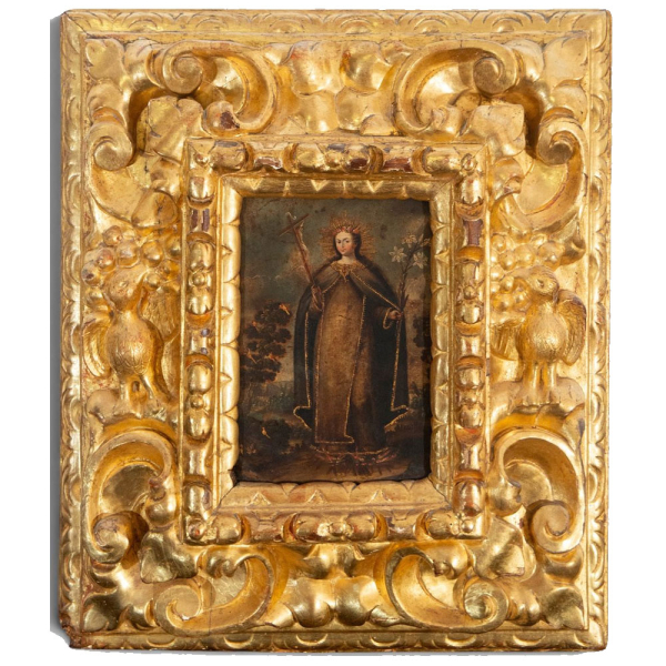 "Santa Rosa de Lima" Patrona del Per&uacute;, Escuela de Cuzco Siglo XVIII.   &Oacute;leo sobre lienzo.