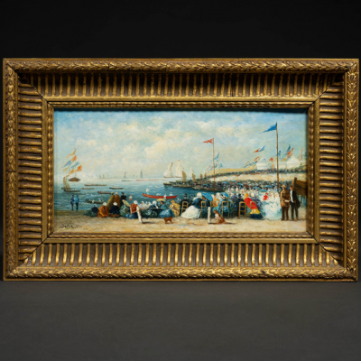 &quot;Día de regata&quot; Escuela Francesa del siglo XIX. Óleo/Tabla 