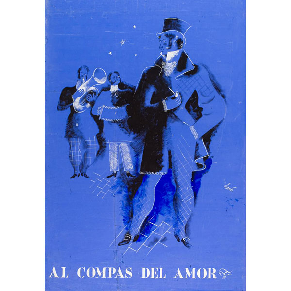 Antoni Clavé. (1913 - 2005) "Al compás del amor". Gouache sobre papel adherido a lienzo.