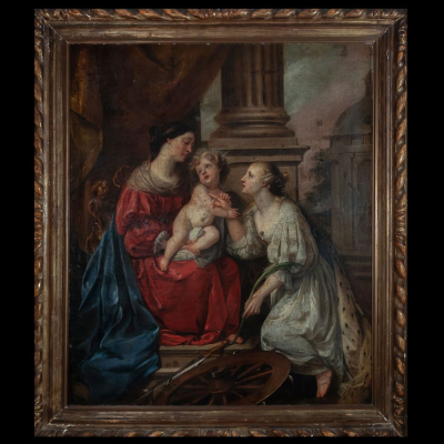 Los Desposorios Místicos de Santa Catalina - Manera/Posible Atribución a Anton Van Dyck o su taller del siglo XVII - Escuela Barroca Flamenca del siglo XVII. Lote Estrella.