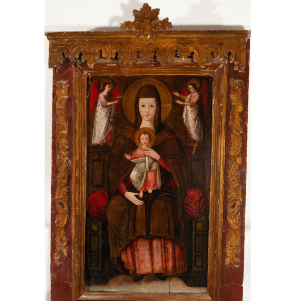 "Virgen del Pópolo" Escuela italiana del siglo XVI. Óleo sobre tabla