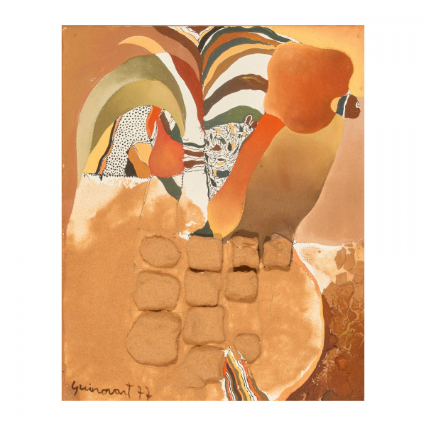 Josep Guinovart (Barcelona, 1927-2007) Caixa fang. Técnica mixta y relieve sobre tela. Firmado y fechado en 1977.