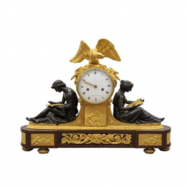 Importante Reloj Imperio &quot;El Estudio y la Filosofía&quot; época Luis XVIII, c. 1815.   