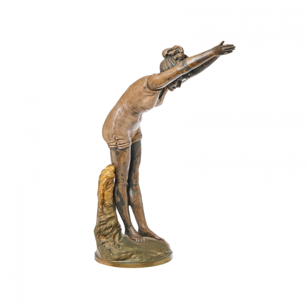 Después de Odoardo Tabacchi (Valganna, 1831-Milán, 1905) La Tuffolina. Escultura en bronce patinado y dorado. Firmada.