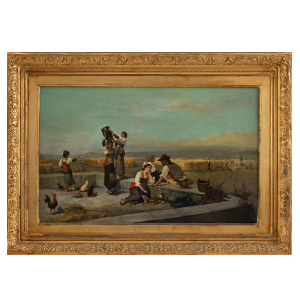 &quot;Trabajando en el campo&quot;.  ESCUELA ITALIANA DEL SIGLO XIX.   Técnica: Óleo/Lienzo