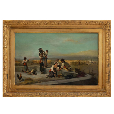 &quot;Trabajando en el campo&quot;.  ESCUELA ITALIANA DEL SIGLO XIX.   Técnica: Óleo/Lienzo