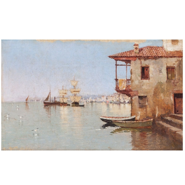 JUAN MARTÍNEZ ABADES (Gijón, 1862-Madrid, 1920) Vista de puerto