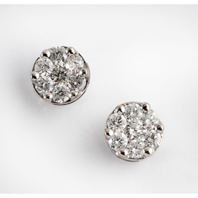 Pendientes en oro blanco con diamantes talla brillante formando una flor con un peso total de 1 cts. aprox.