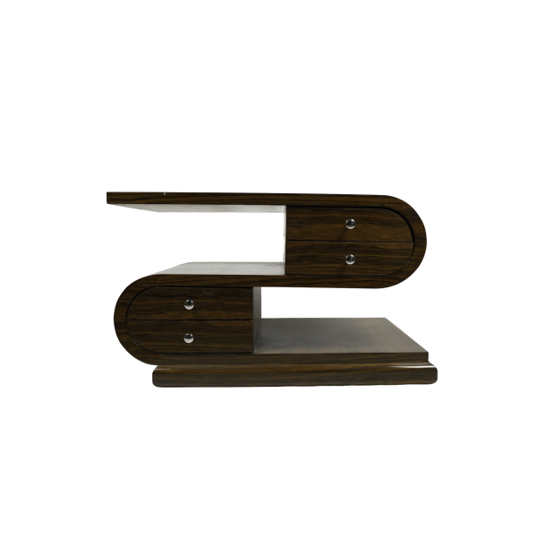 Mesa de centro estilo Art Deco de forma ondulante en madera chapada de tipo palosanto, s.XX.