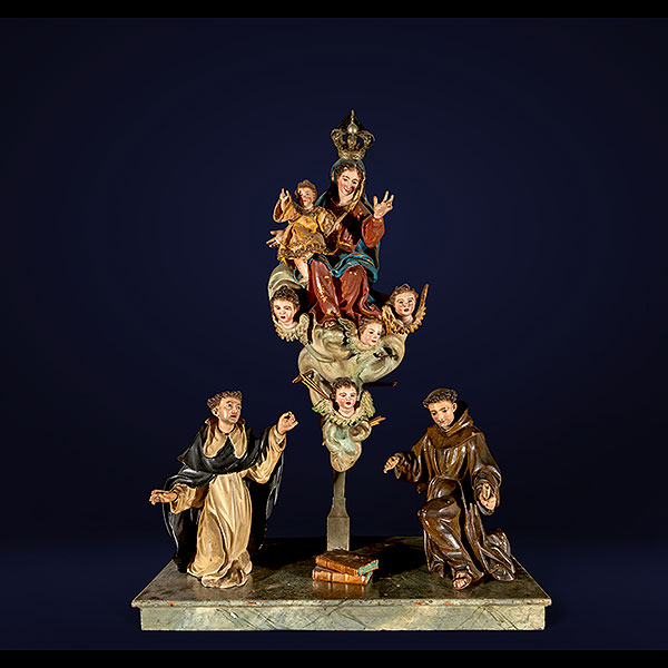 LUIS SALVADOR CARMONA (Valladolid, 1708 - Madrid, 1767) - Virgen con el Niño, Santo Domingo y San Francisco de Asís.