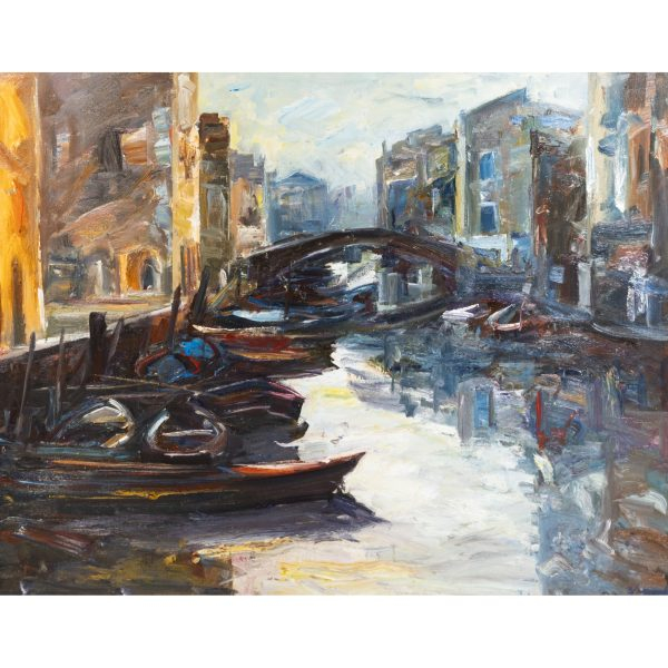 Benet Sarsanedas (Rupit, Barcelona, 1942)  Venecia.  Óleo sobre tela. Firmado. Titulado y firmado al dorso.