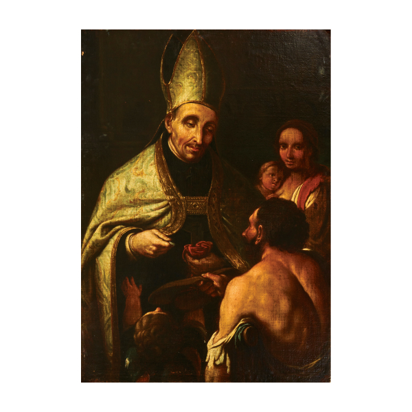 Círculo de Antoni Viladomat Manalt (Barcelona, 1678-1755) San Severo repartiendo limosna entre los pobres.  