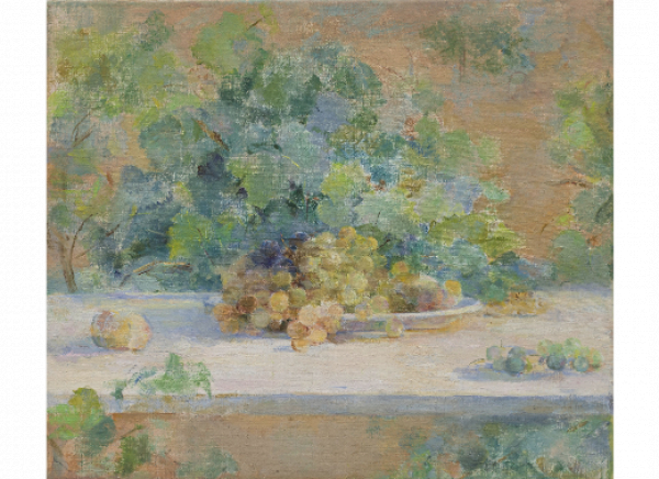 CARMEN LAFF&Oacute;N (Sevilla, 1934 - Sanl&uacute;car de Barrameda, C&aacute;diz, 2021)  Bodeg&oacute;n de las uvas, 1994.   &Oacute;leo sobre lienzo. 