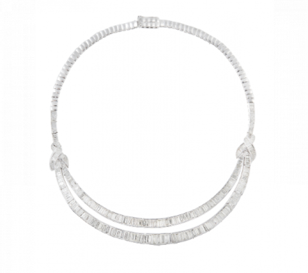 Collar de baguettes de diamantes y oro blanco de 18K.